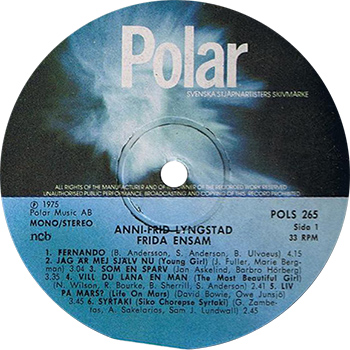 Frida Ensam Album Record Label (ABBA Solo)