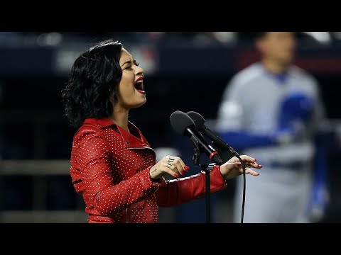 Demi Lovato sings the National Anthem before the World Series