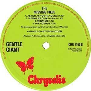 Gentle Giant The Missing Piece Record Label - 300