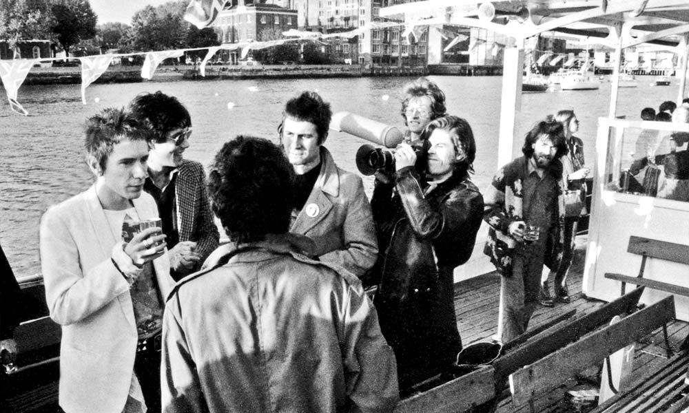 English punk rock group the Sex Pistols aboard the Queen Elizabeth on the River Thames on June 7, 1977 during their Silver Jubilee Boat Trip.