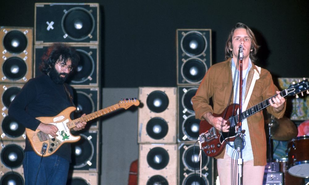 Jerry Garcia and Bob Weir of the Grateful Dead live in Vancouver in June 1973, a month before they played Summer Jam. Photo: Ross Marino/Getty Images