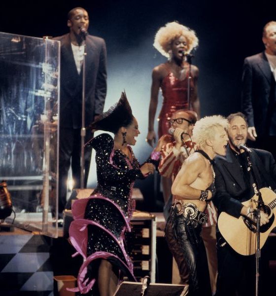 (L-R) Steve Winwood, Patti LaBelle, Phil Collins, and Billy Idol join The Who for 'Tommy' at the Universal Amphitheater in Los Angeles, California on August 24, 1989. Photo: Ebet Roberts/Redferns