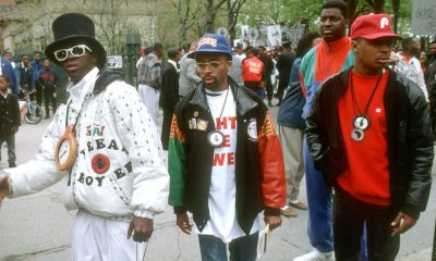 Rapper Flavor Flav, director Spike Lee and Chuck D of the rap group Public Enemy