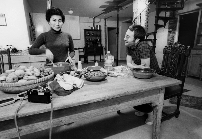 John & Yoko in the kitchen of the main house, Tittenhurst Park, Ascot, Berkshire, 27 January 1970. Photo by Richard DiLello