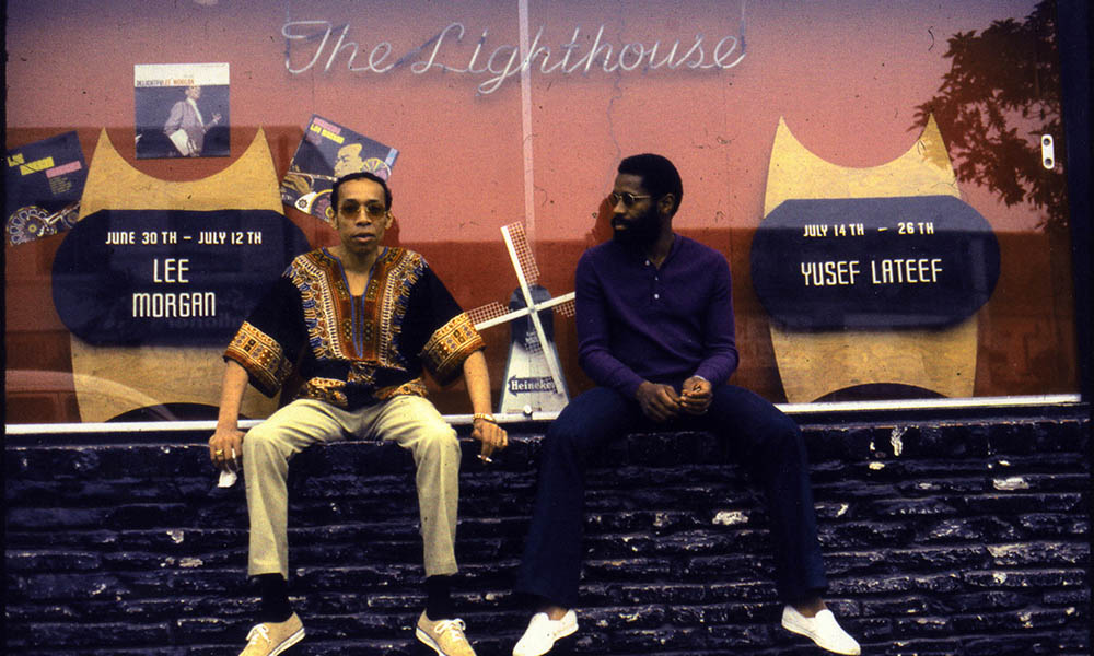 Lee Morgan and Bennie Maupin outside the Lighthouse Cafe, a jazz institution