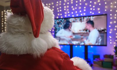Santa watching Christmas movies