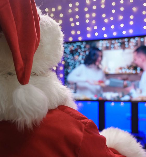 Santa watching Christmas movies