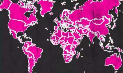 A map of the world with countries in pink, representing punk worldwide