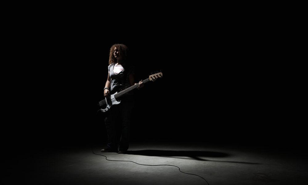Bass Guitarist Guitar in shadows