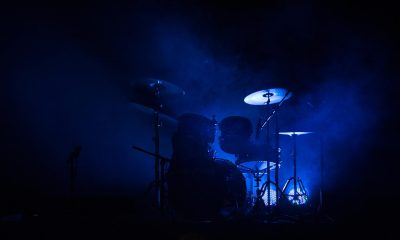 Drums in dark music venue