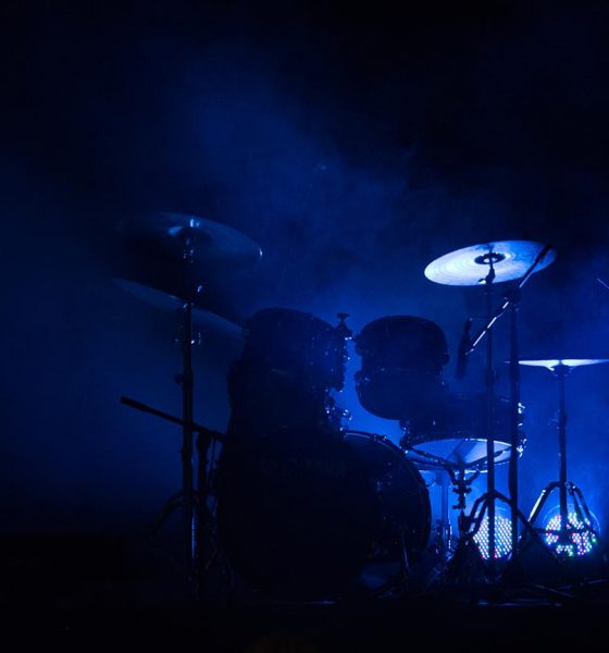 Drums in dark music venue