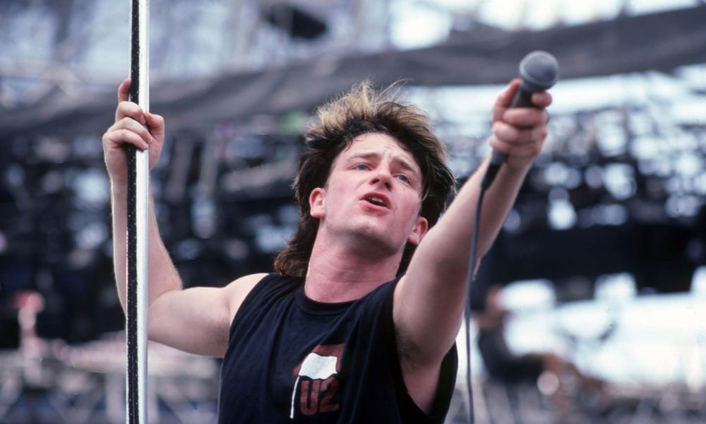 U2, one of the most prominent The Big Music bands, plays live at The US Festival In San Bernardino, CA, 1983