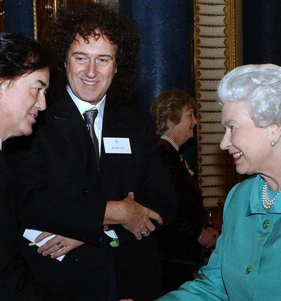 Queen Elizabeth II meeting music greats Brian May and Jimmy Page