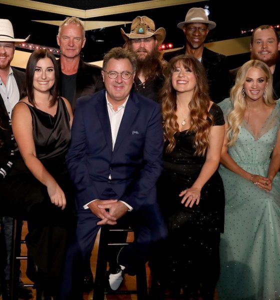 (Back row L-R) Cody Johnson, Sting, Chris Stapleton, Keb' Mo', Luke Combs and Ricky Skaggs, (front row L-R) Wendy Moten, Jenny Gill Van Valkenburg, honoree Vince Gill and Corrina Grant Gill and Carrie Underwood attend CMT Giants: Vince Gill at the Fisher Center for the Performing Arts in Nashville. Photo: Catherine Powell/Getty Images for CMT