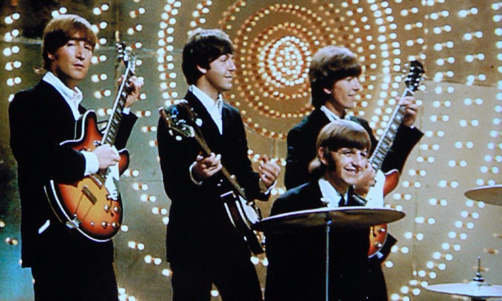 The Beatles on 'Top Of The Pops' in June 1966, just before the release of 'Revolver.' Photo: Ron Howard/Redferns