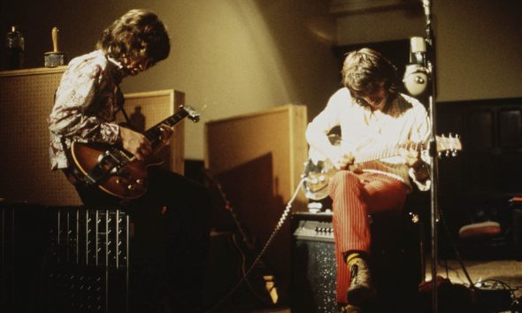 Mick Jagger and Keith Richards of the Rolling Stones during the Sympathy for the Devil sessions