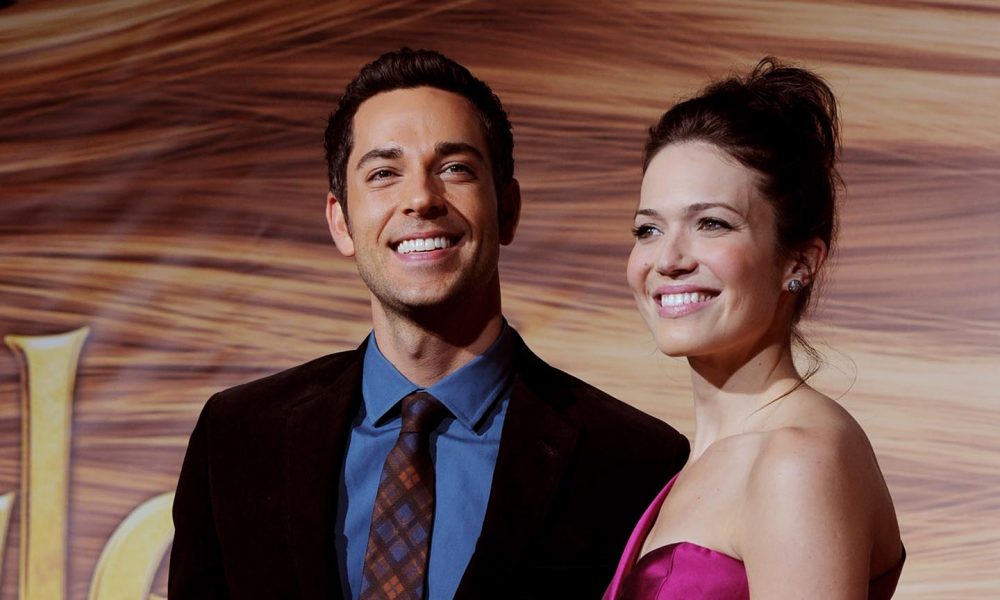 Mandy Moore and Zachary Levi at premiere of Disney movie Tangled