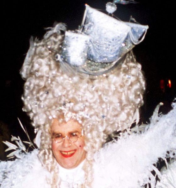 Elton John models the 'Louis XIV' look at his 50th birthday party in 1997. Photo: Dave Benett/Getty Images