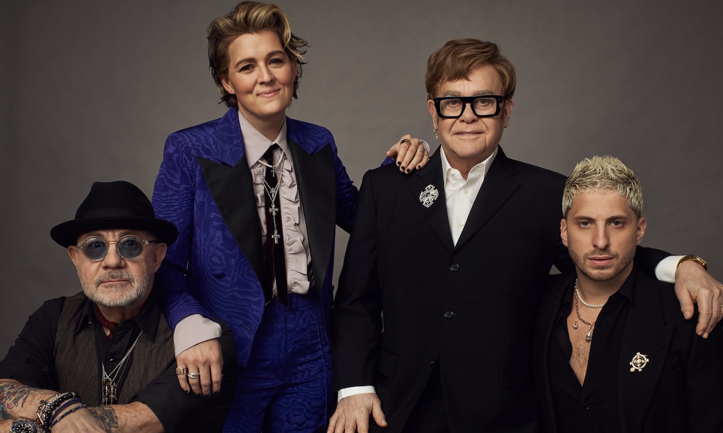 (L-R) Bernie Taupin, Brandi Carlile, Elton John, and Andrew Watt - Photo: Peggy Sirota